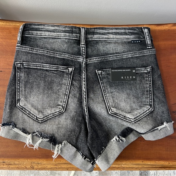 Black distresssed Risen stretch high rise cut-off shorts size medium - Picture 5 of 5